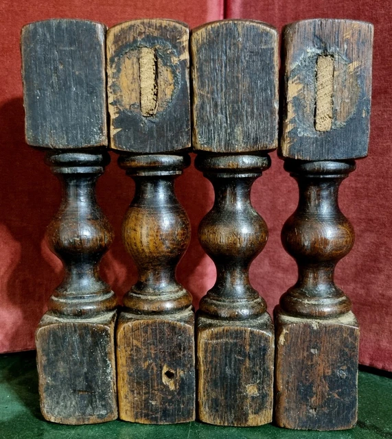 4 Victorian rosette wood carving Column Antique french architectural salvage 9" 9