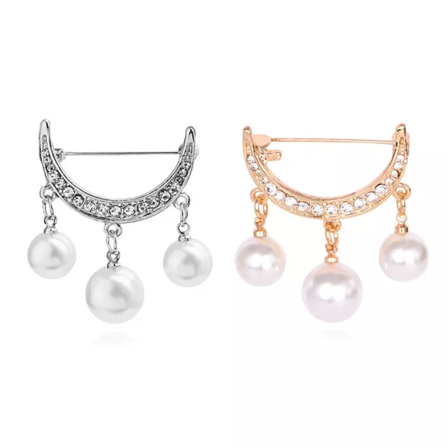 Pearl Rhinestone Moon Pearl Brooch for Women Elegant Brooch Pins Beads Pendant