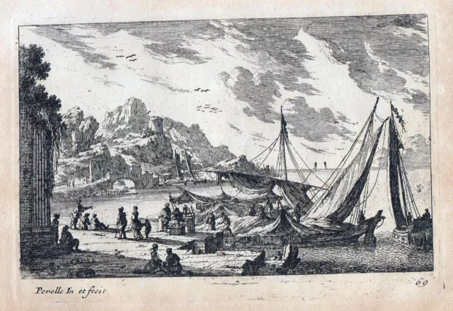" Entladung De Navires Plupart Kai " Kst.v. Perelle Chez Basan ,Paris Um 1750/60