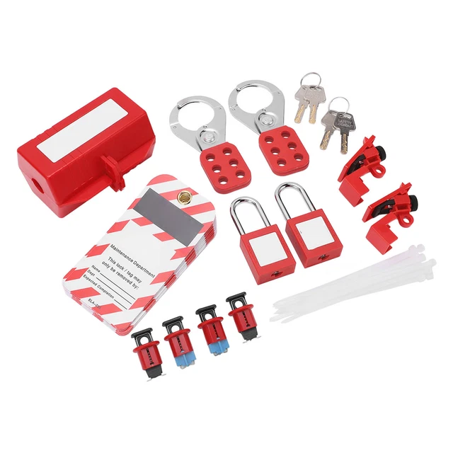 ELECTRICAL CIRCUIT BREAKER Lockout Tagout Kit Padlock Loto Labels Hasps ...