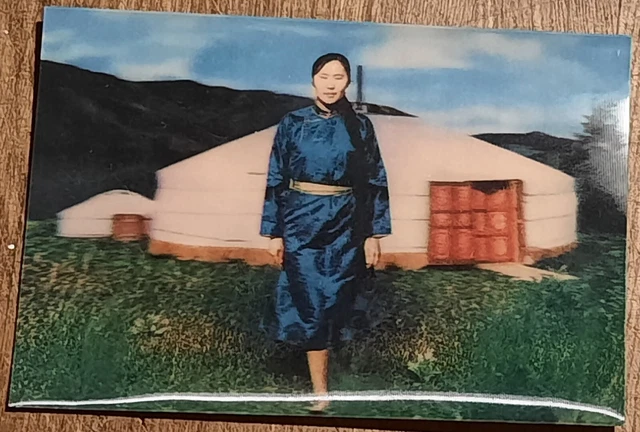 Post card Mongolia MNR vtg Stereo 3D Girl Woman Yurta House Costume Dress Old