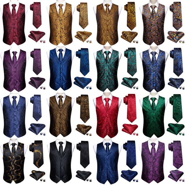 Mens Casual Wedding Waistcoat Paisley Floral Suit Vest Slim Tuxedo Silk Tie Set