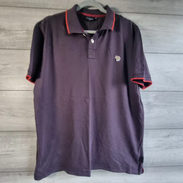 Paul Smith Navy Cotton Red Tipped Polo Signature Zebra Size XL Collared
