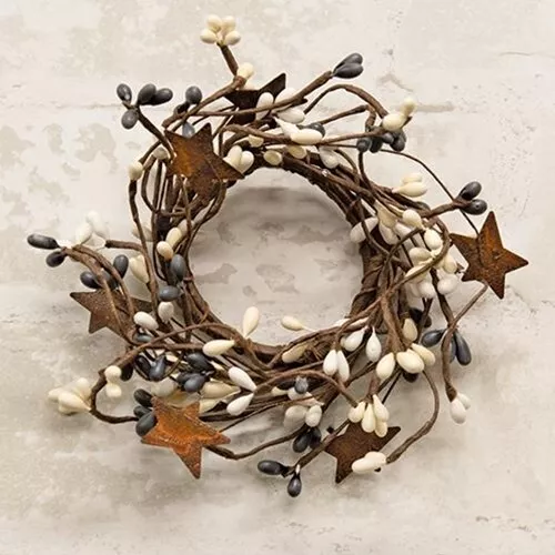 2" Pip Berry Candle Ring Mini Wreath Farmhouse Mix Rusty Star Wedding Pips