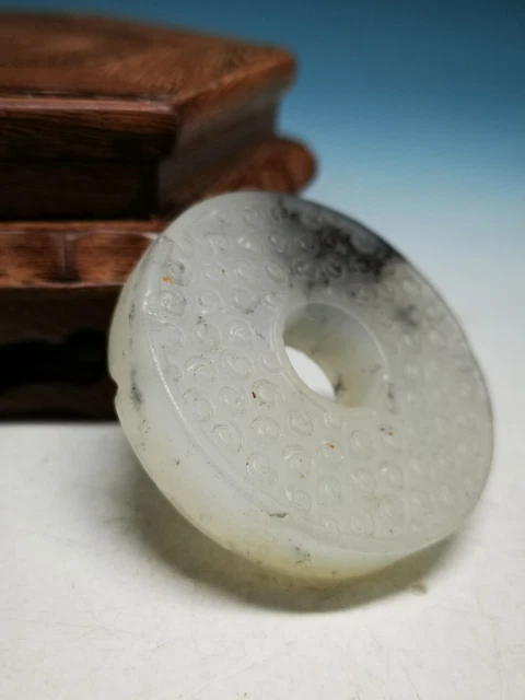 Ancient Natural Nephrite Jade ENGAGING ARTISTIC Handcarved Bi Amulet B04