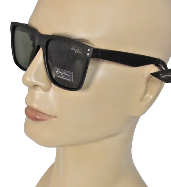 SEAN JOHN Mens Matte Black Classic Shape Sunglasses Green Lenses SJS1015CE-002