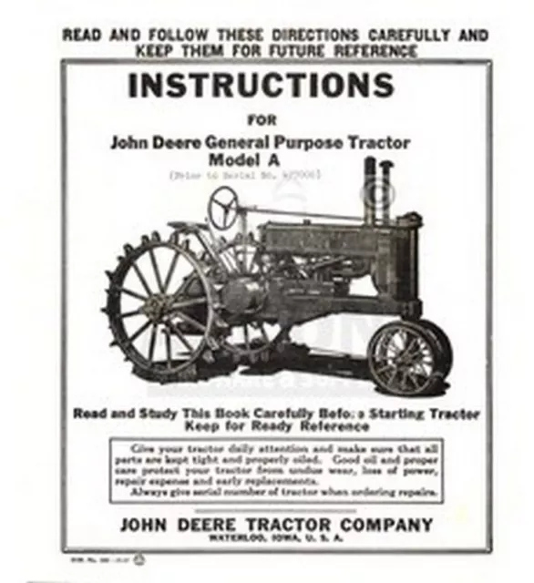 John Deere A Operators Instruction Manual JD -47700