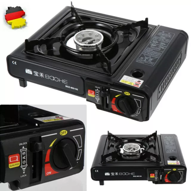 Campingkocher Outdoor Camping Gas Kocher Herd + Koffer Schwarz Kartuschenkocher