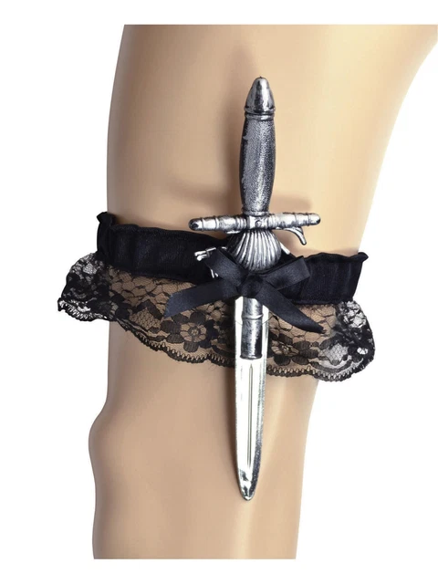 Pirata Coltello Giarrettiera Adulti Arma Pirati Accessorio Vestito Nero