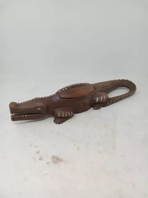 Vintage Long Wooden Carved Crocodile Ornament Figurine Storage Compartment