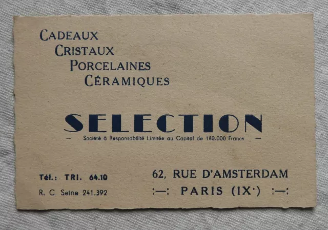 C/ Carte de visite ancienne - Magasin "SELECTION" Paris