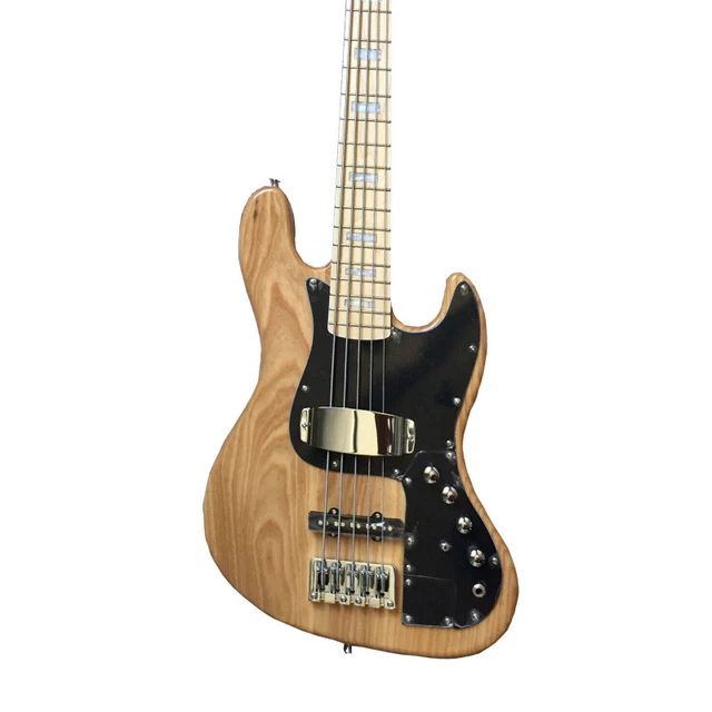 CUSTOM 5 STRING Electric Bass Guitar Wood Color Maple Fretboard Chrome