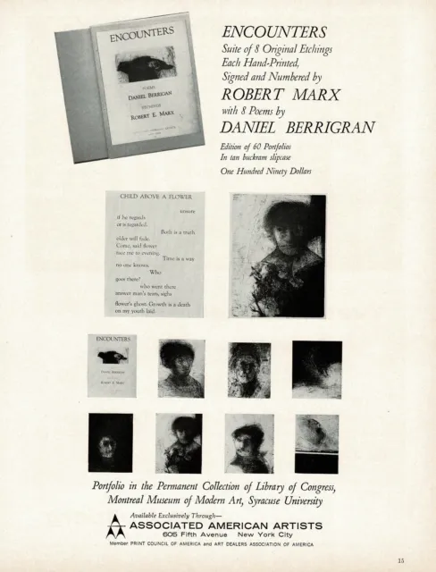 1960s Vintage Robert Marx Art Daniel Berrigran Encounters Original Print Ad