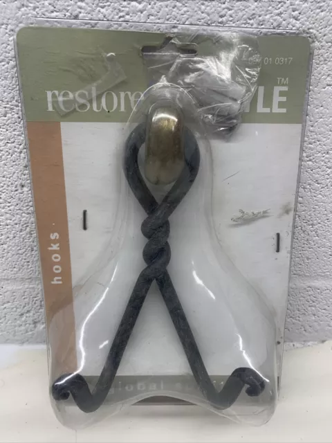 Vintage Twisted 6” Wrought Iron Wall Mounted Hook By Global Collection NOS