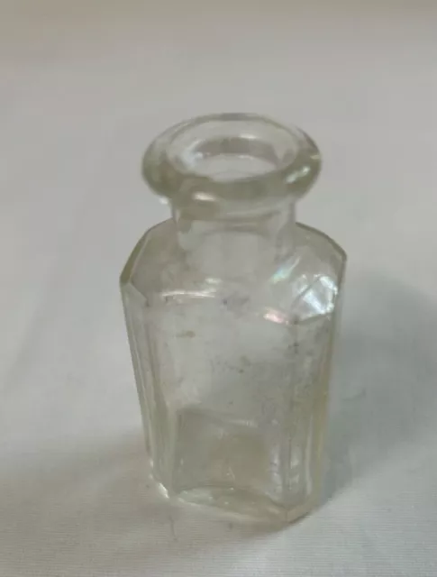 Antique Vintage Small Short Square Medicine Clear Glass Bottle Applied Lip