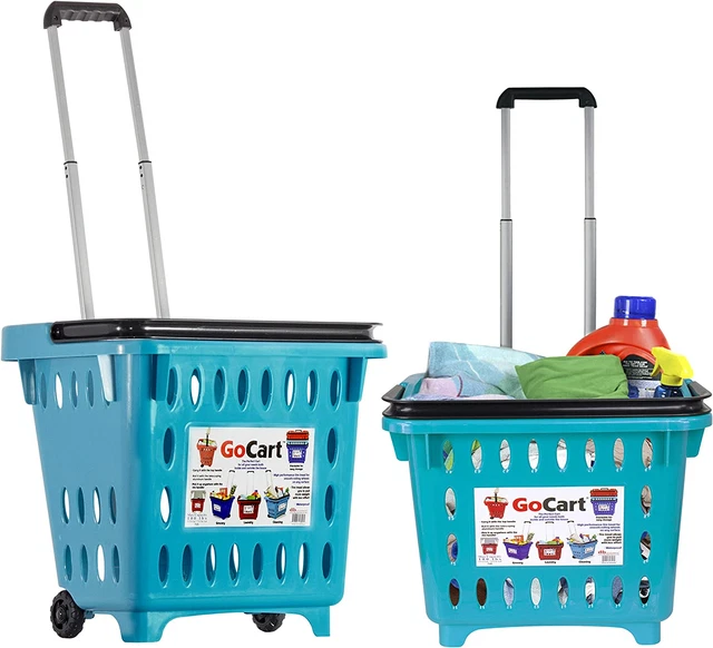 Dbest Products Gocart,Teal Grocery Cart Shopping Laundry Basket on Wheels