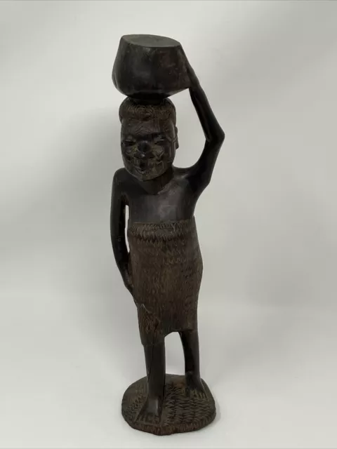 Ebony Wood African Woman Tanzania Hand Carved By Makonde Tribe DAMAGE
