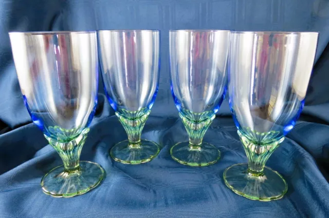 4 Stunning Bormioli Bahia Bluegreen Iced Tea Water Glasses Goblet Italy 7 3/8