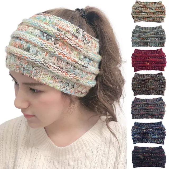 Womens Girls Stretch Knit Hat Messy Bun Ponytail Beanie Winter Warm Hats New