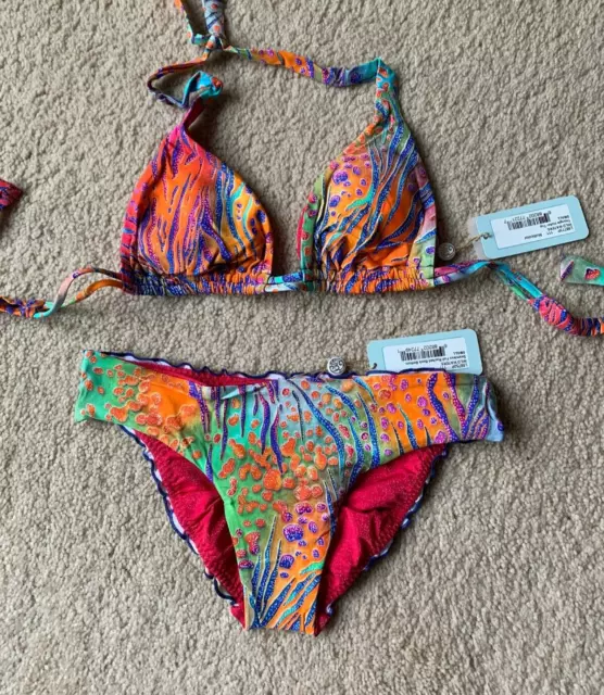 Luli Fama Wild Waters Bikini Set, Rainbow Animal Print, size S/S NWT