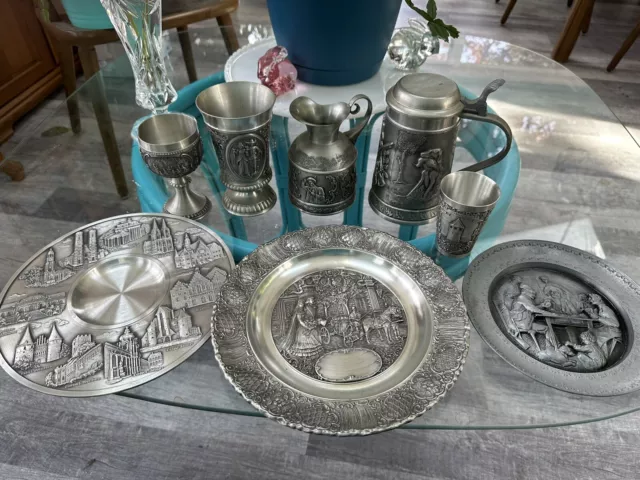 Vintage Lot of German Pewter Metalwork Pieces Collectible 1970s Value