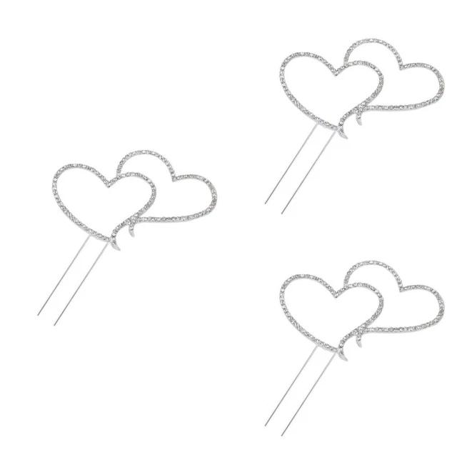 3x Delicadas Doble Amor Corazón Pastel Inserto de Pastel para Boda Fiesta