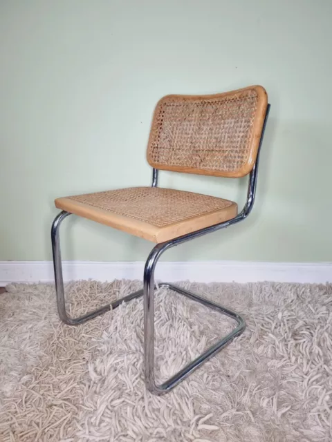 Mid Century Chrome Rattan Cesca Cantilever Chair Made In Italy 70s Marcel Breuer 2