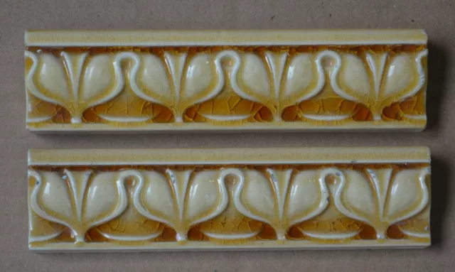 Inglaterra - 2 Antique Art Nouveau Majolica Border Tile C1900