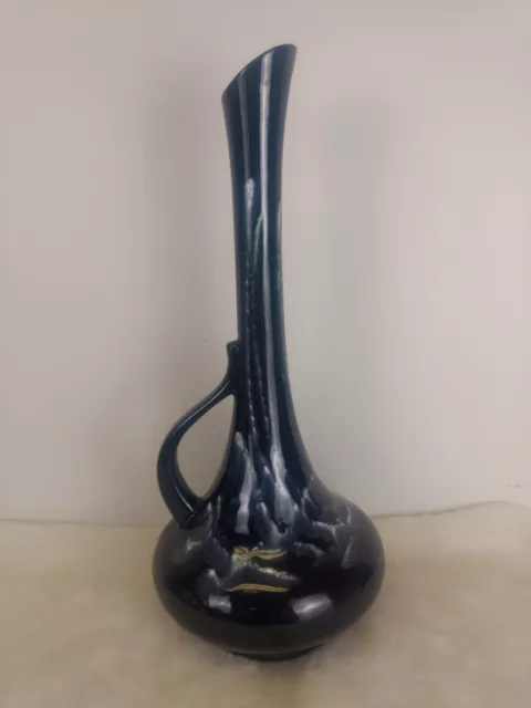 Vtg Royal Haeger Mid Century Large 18 1/2" Vase Black Ewer Drip Glaze Accents