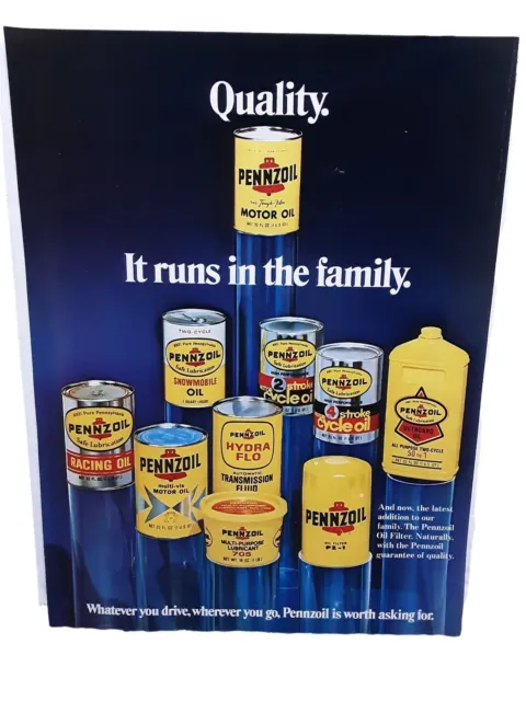 1973 Pennzoil Quality It Runs In The Family Original Ad Motor Oil