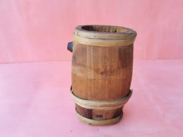 Old Antique Primitive Wooden Hand Made Flask Flat Bottle Flat Keg Pavur