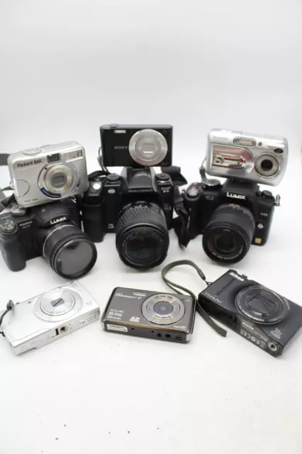 C x9 Vintage Digital Cameras Inc. Lumix G2, Konica Minolta Dynax 5D etc