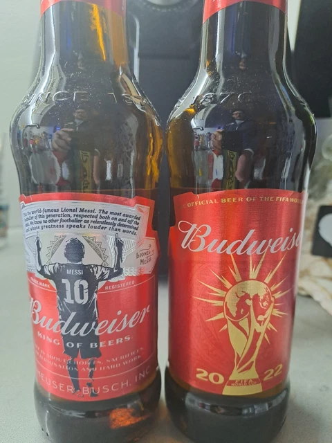Leo Messi Budweiser x 2 Empty Beer Bottle 330 ml collection world cup soccer 22