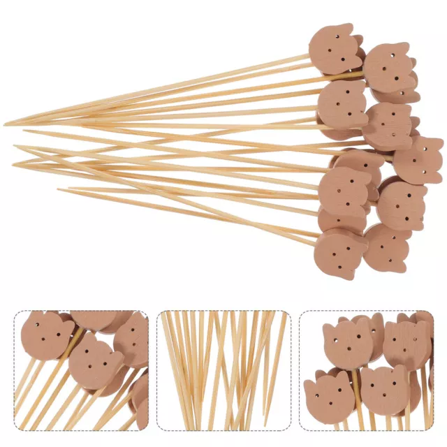 100 Pack Fruit Cake Bear Bamboo Stick Cocktail Picks Cupcake Sticks