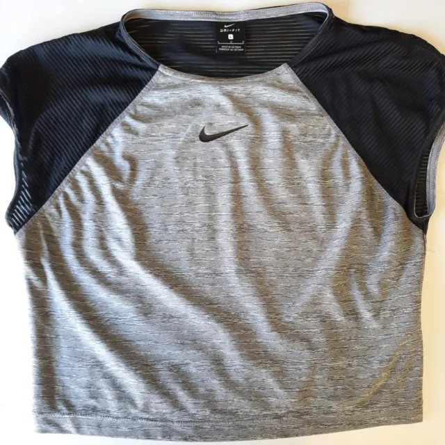 Nike Pro Womens Dri-Fit Cropped Top Size Large Athletic Shirt Black Gray A2