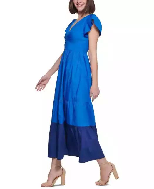 Kensie Women's Blue Cotton Colorblock Maxi Dress - 10 - Blue 3