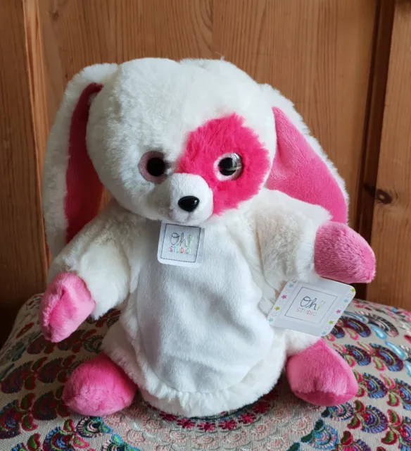 Oh Studio White Pink Rabbit Hand Puppet Marionette Baby Comforter Soft Plush Toy