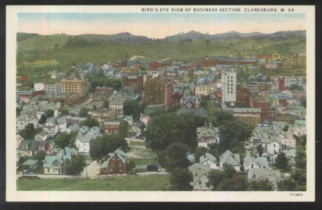 Postcard CLARKSBURG West Virginia/WV  Town Business Area  Aerial view 1920's