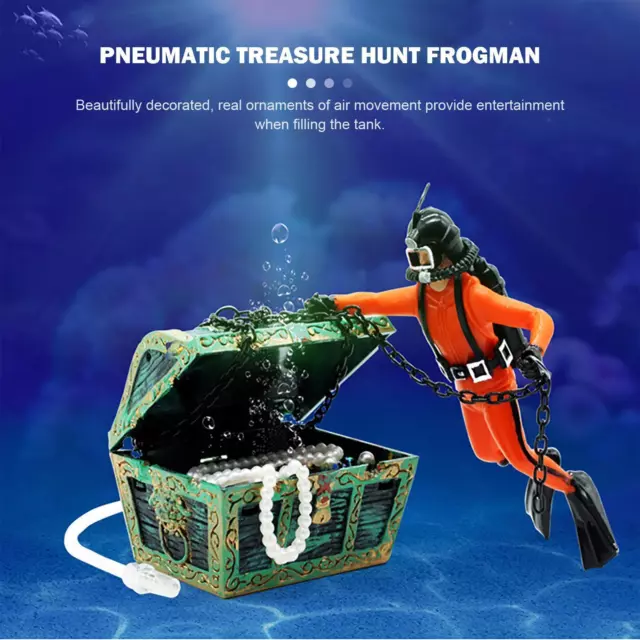fr Fish Tank Treasure Chest & Diver Live-Action Aerating Air Bubbler Movement De