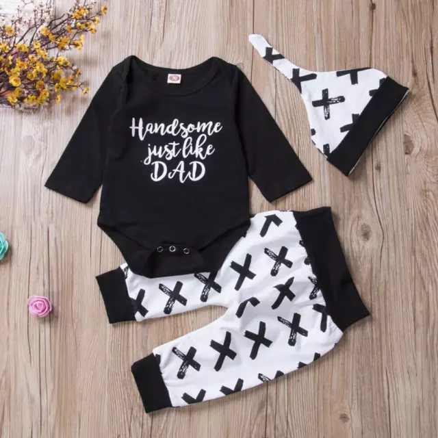 3PCS Newborn Baby Boy Girl Tops Romper Bodysuit Jumpsuit Pants Outfits Clothes