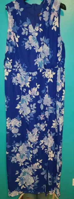 Jessica Howard Sz 16 Blue Floral Faux Wrap Maxi Sleeveless Dress Wedding Church