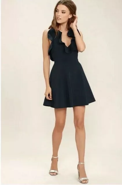 New Keepsake Bitter Sweet Navy Ruffle Dress Size S NWT