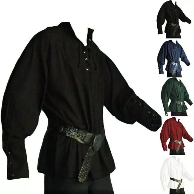 Men Medieval Renaissance Tunic Top Shirt Viking Pirate Halloween Cosplay Costume