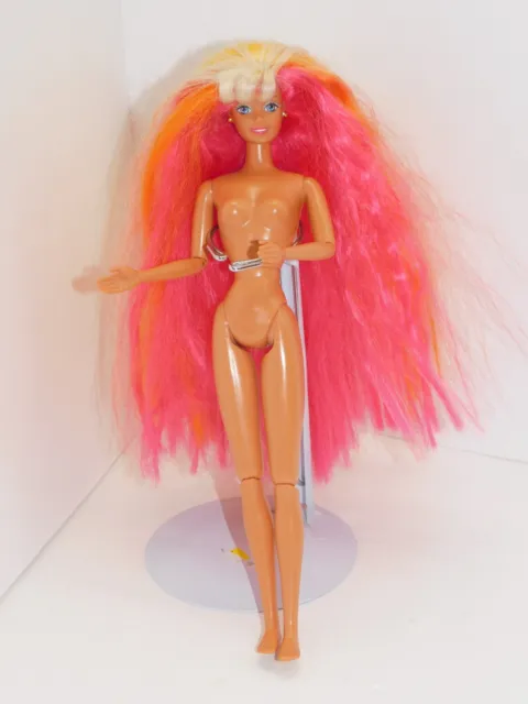 Hula Hair Barbie Doll Poseable Articulated Orange Pink Hair Vintage