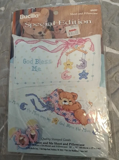 HOJA Y FUNDA DE ALMOHADA OSO OSO DIOS ME BENDIGA con estampado de bucilla