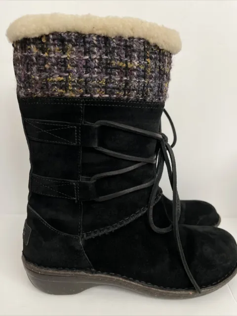 UGG Womens Boots Tanasa Black Suede Leather 1001668 Sz 7 M Black Suede Knit