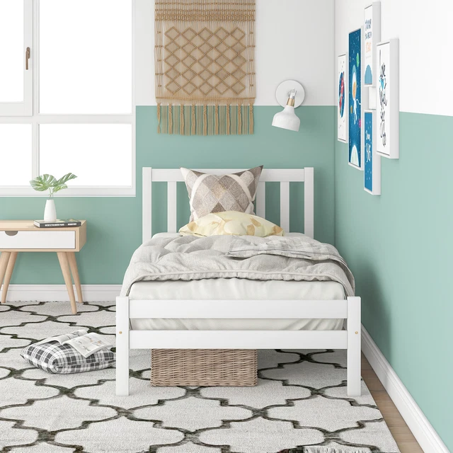 SINGLE BED PINE FRAME 3FT WHITE WOODEN SHAKER STYLE BEDROOM FURNITURE