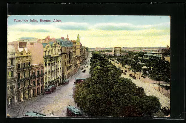 Buenos Aires, Paseo de Julio, Strassenbahn, Ansichtskarte 1915