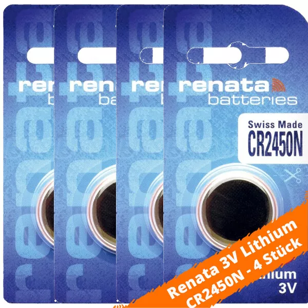 4 x Renata CR2450N Lithium Knopfzelle 3,0 V CR 2450N 24,5mm x 5,0mm mit Absatz