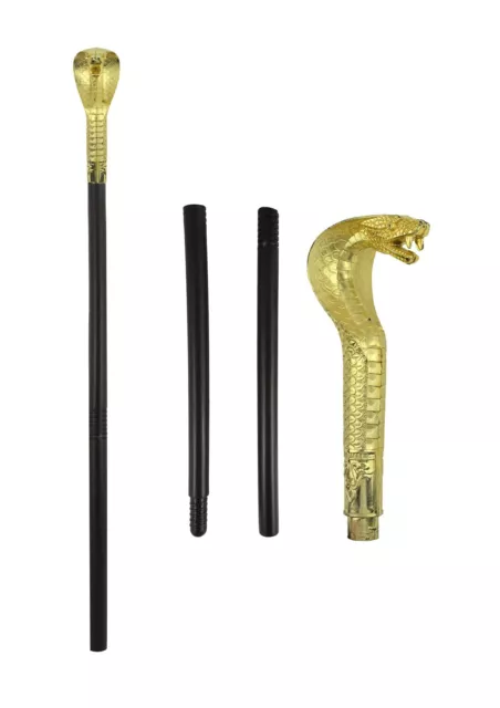 Cane Snake Sceptre Gold Top 3 Pcs Set Egyptian Pharaoh Fancy Dress Walking Cane